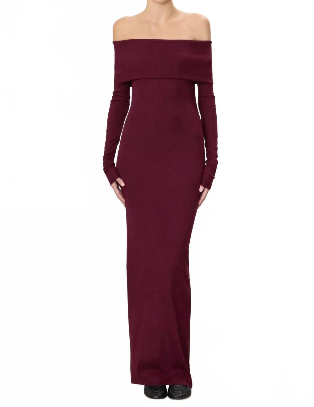 NEW ETERNE long sleeve off shoulder maxi dress in red